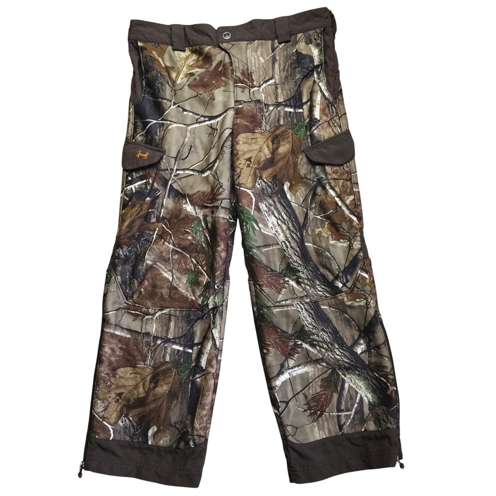 Under Armour Snow Pants Youth M Brown Camo Insulated Fleece Lined Cargo Hunting